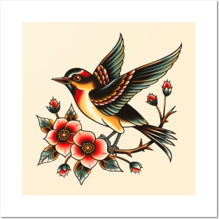 Vintage Flash Tattoo Sparrow Bird Posters and Art